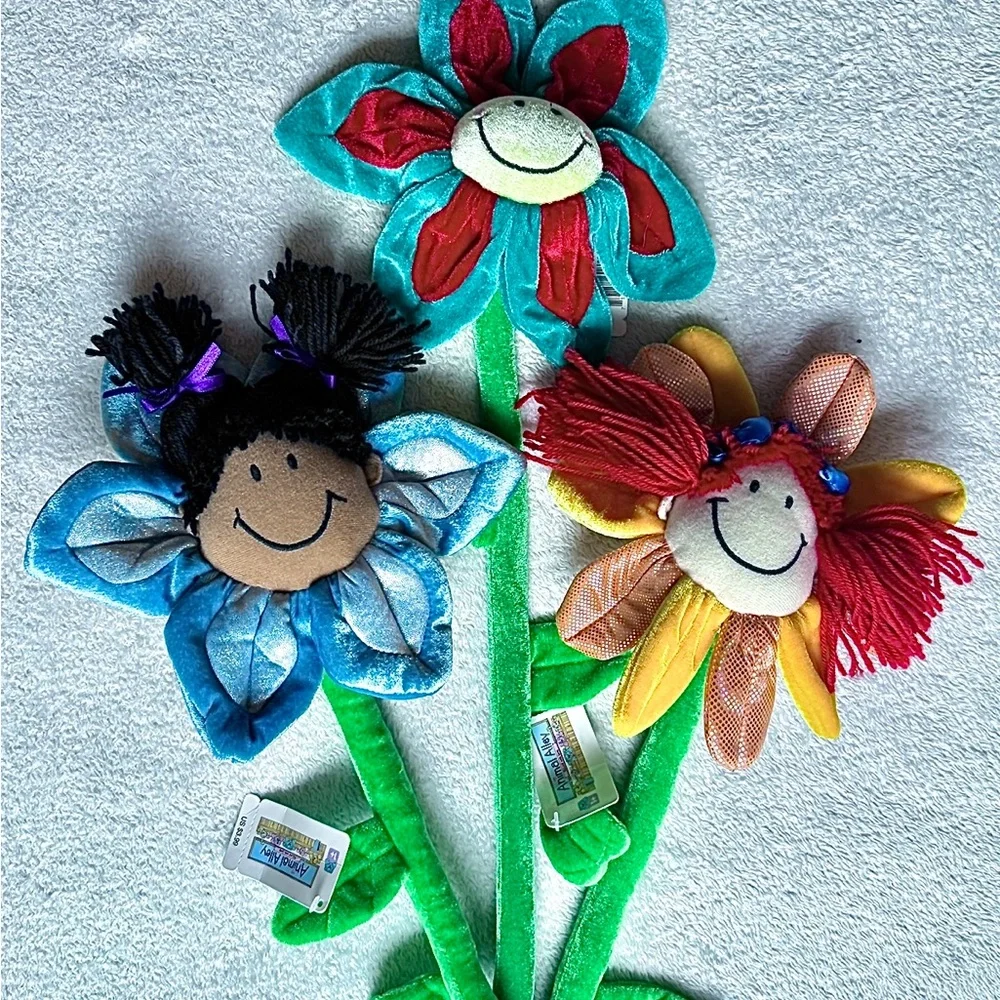 Vintage Animal Alley Smiling Plush Flower Set 9pc 26-28” Toys R Us Rare 90s